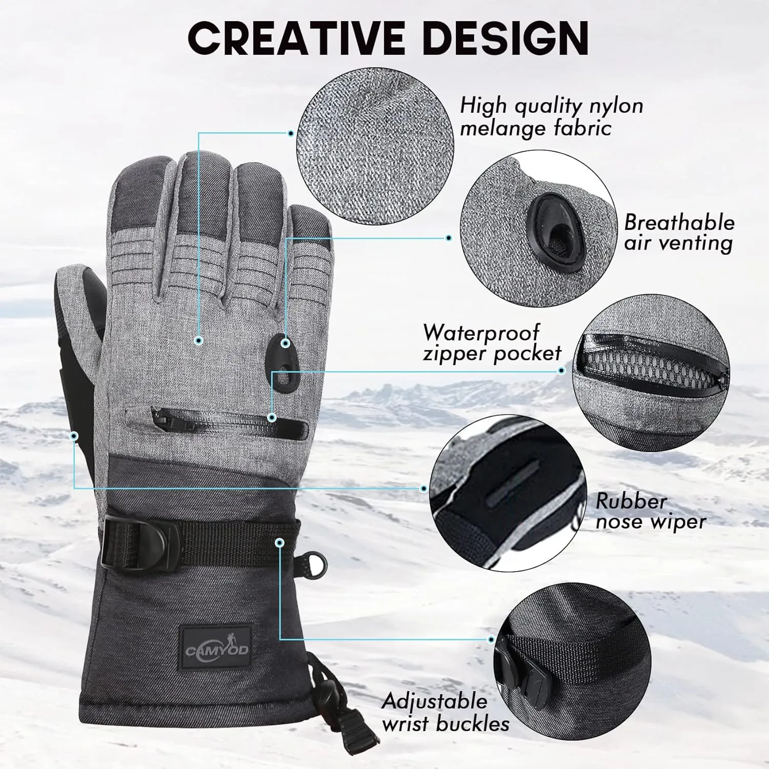 Men Ski Gloves, Winter Warm Waterproof Breathable Snow Gloves with Balaclava Set for Snowboard, Snowmobile in Cold Weather.