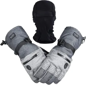 Men Ski Gloves, Winter Warm Waterproof Breathable Snow Gloves with Balaclava Set for Snowboard, Snowmobile in Cold Weather.