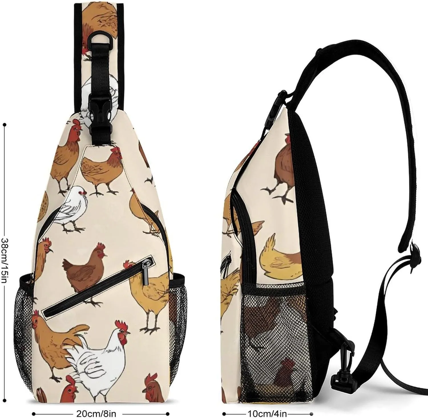 Men Sling Backpack Packable Breathable Shoulder Chest Crossbody Bag - A Brood Of Chickens Art Anti-Theft Multipurpose Rucksack Tote Bags With Adjustable Shoulder Strap
