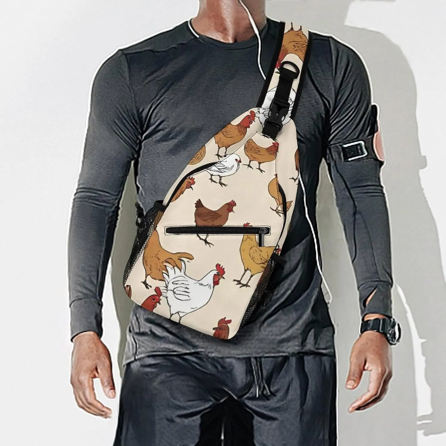 Men Sling Backpack Packable Breathable Shoulder Chest Crossbody Bag - A Brood Of Chickens Art Anti-Theft Multipurpose Rucksack Tote Bags With Adjustable Shoulder Strap