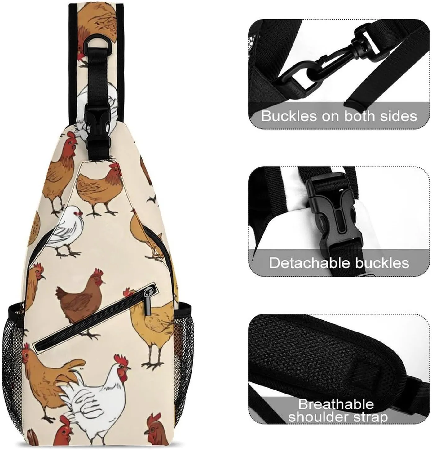Men Sling Backpack Packable Breathable Shoulder Chest Crossbody Bag - A Brood Of Chickens Art Anti-Theft Multipurpose Rucksack Tote Bags With Adjustable Shoulder Strap