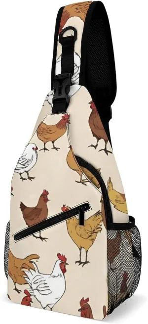 Men Sling Backpack Packable Breathable Shoulder Chest Crossbody Bag - A Brood Of Chickens Art Anti-Theft Multipurpose Rucksack Tote Bags With Adjustable Shoulder Strap