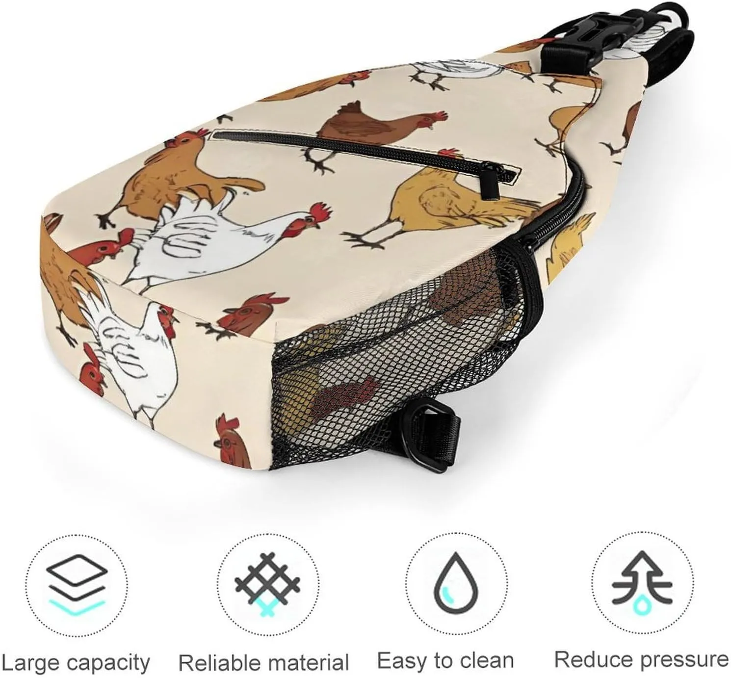 Men Sling Backpack Packable Breathable Shoulder Chest Crossbody Bag - A Brood Of Chickens Art Anti-Theft Multipurpose Rucksack Tote Bags With Adjustable Shoulder Strap