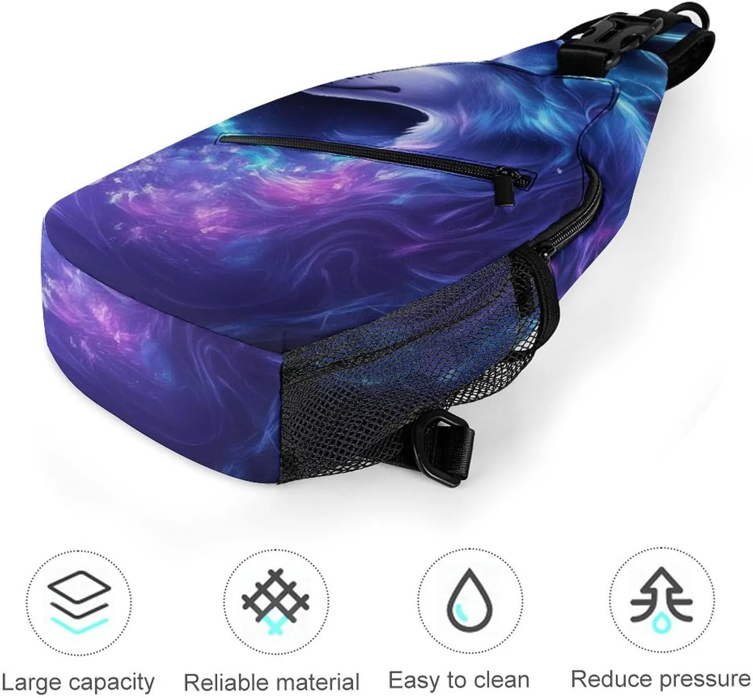 Men Women Casual Sling Bag, Trippy Magic Wolf Flowers Floral Crossbody Chest Bag, Large Capacity Shoulder Bag Adjustable Gym Hiking Daypack