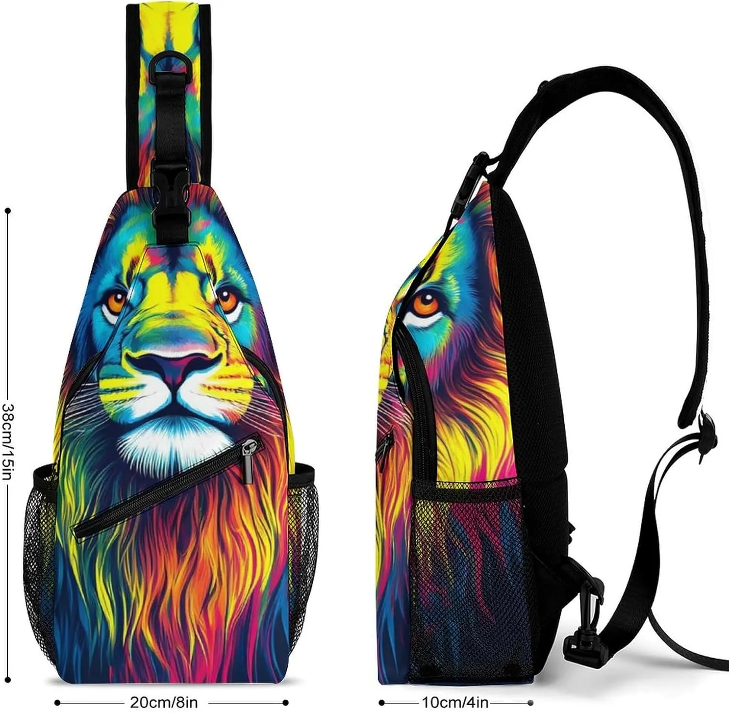 Men Women Crossbody Sling Bag Casual Chest Bag with Adjustable Shoulder Strap Watercolor Lion Painting Art Large Capacity Hiking Gym Daypack