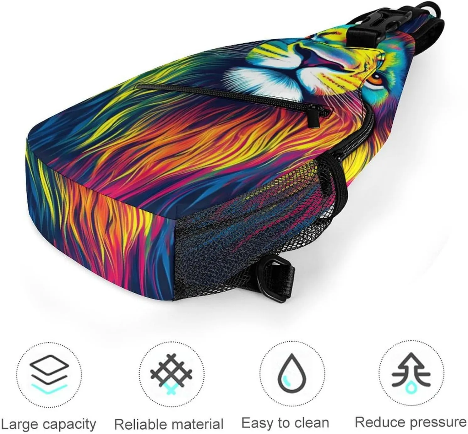Men Women Crossbody Sling Bag Casual Chest Bag with Adjustable Shoulder Strap Watercolor Lion Painting Art Large Capacity Hiking Gym Daypack