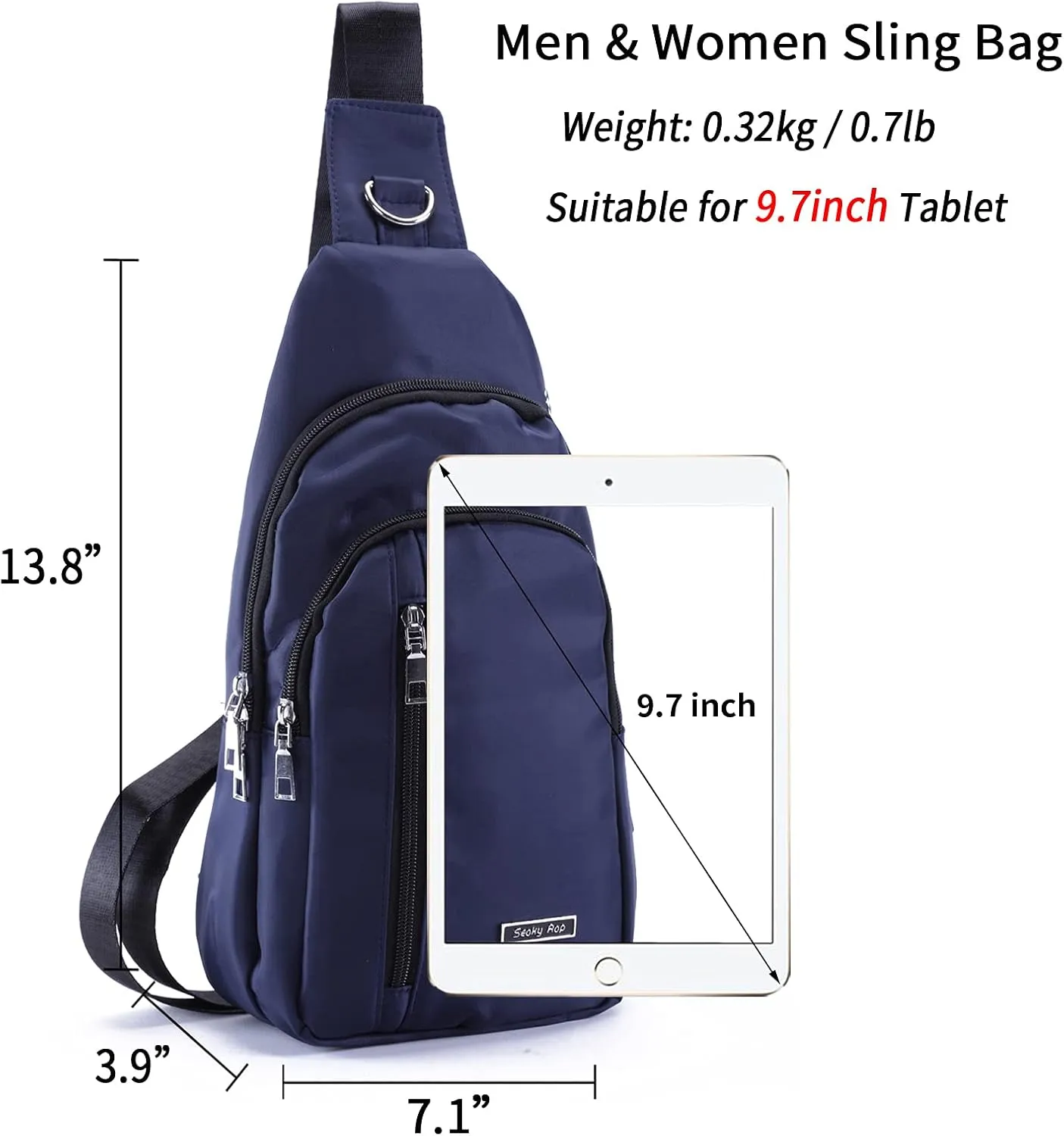 Men Women Small Sling Bag Nylon Water Resistant One Strap Backpack Shoulder Crossbody Bags with USB Charging Port Dark Blue
