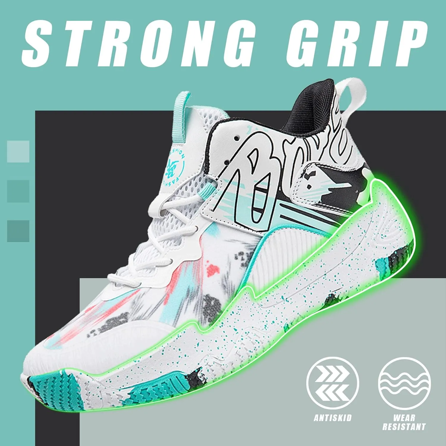 Men's Basketball Shoes Breathable Anti Slip Fashionable Graffiti Training Shoes Outdoor Shoes