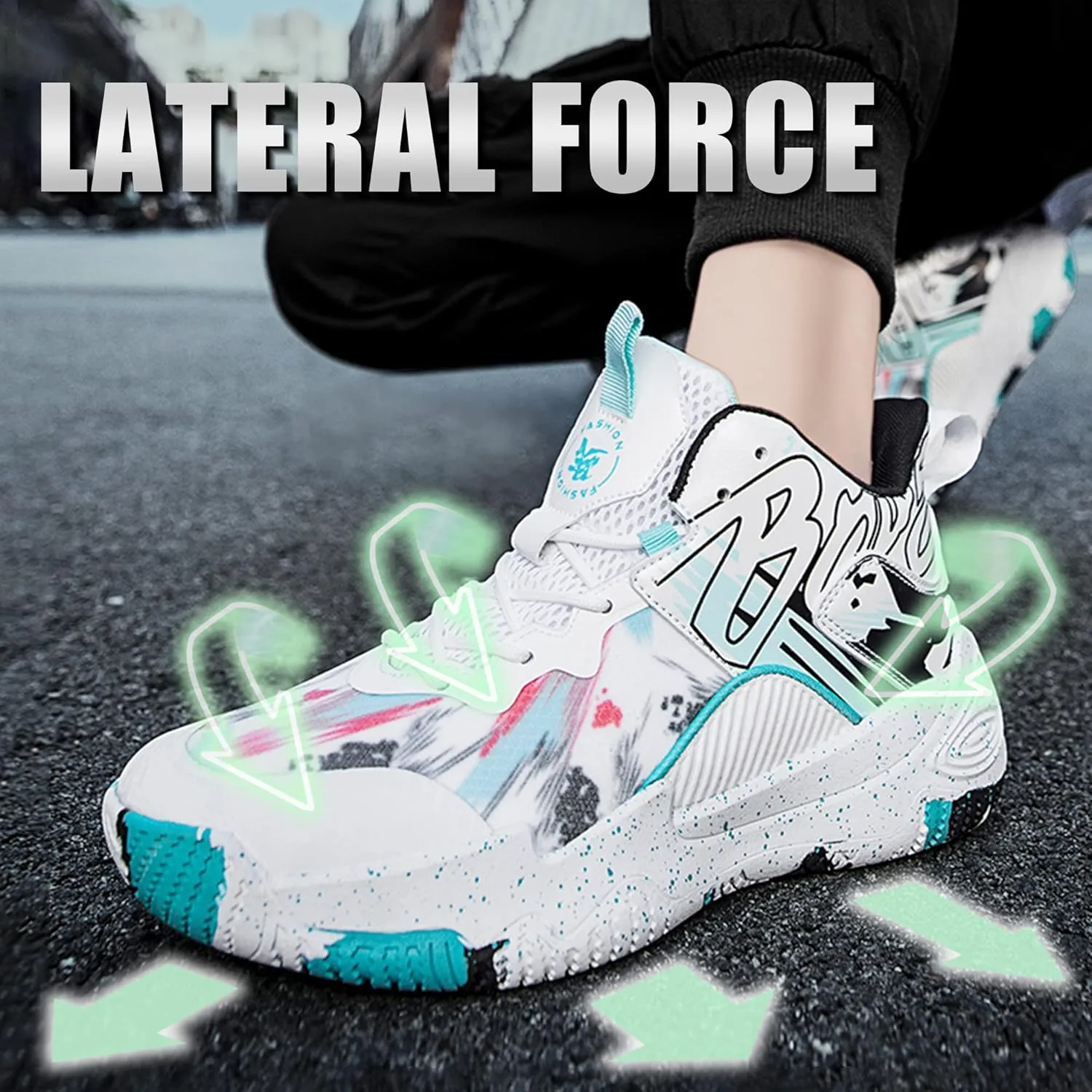 Men's Basketball Shoes Breathable Anti Slip Fashionable Graffiti Training Shoes Outdoor Shoes