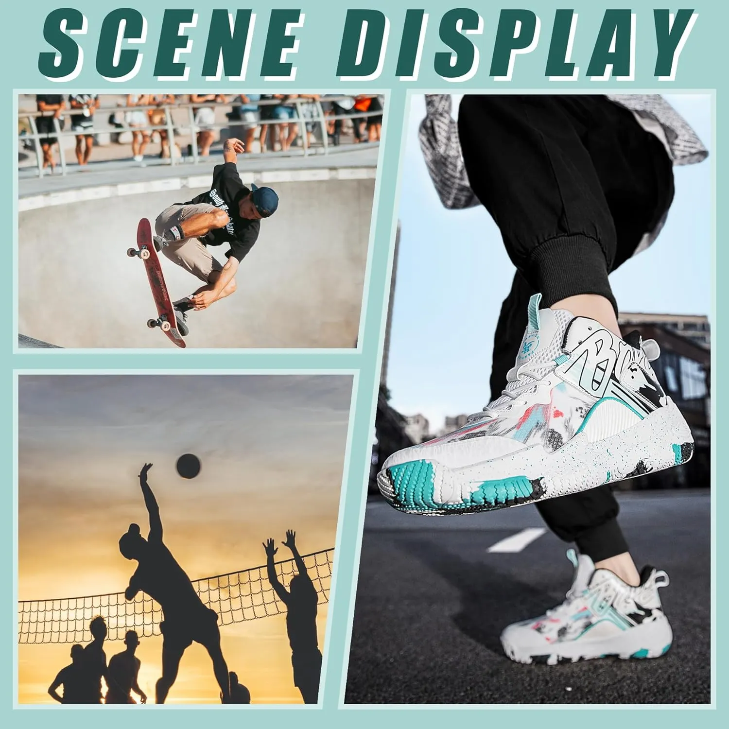 Men's Basketball Shoes Breathable Anti Slip Fashionable Graffiti Training Shoes Outdoor Shoes