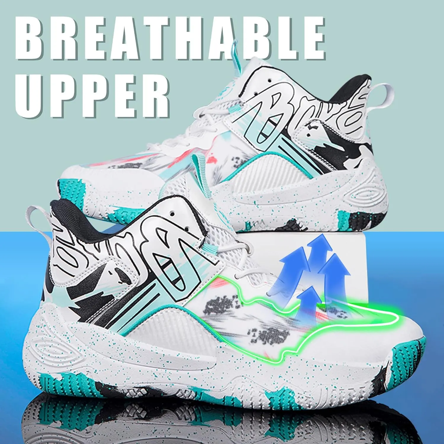 Men's Basketball Shoes Breathable Anti Slip Fashionable Graffiti Training Shoes Outdoor Shoes