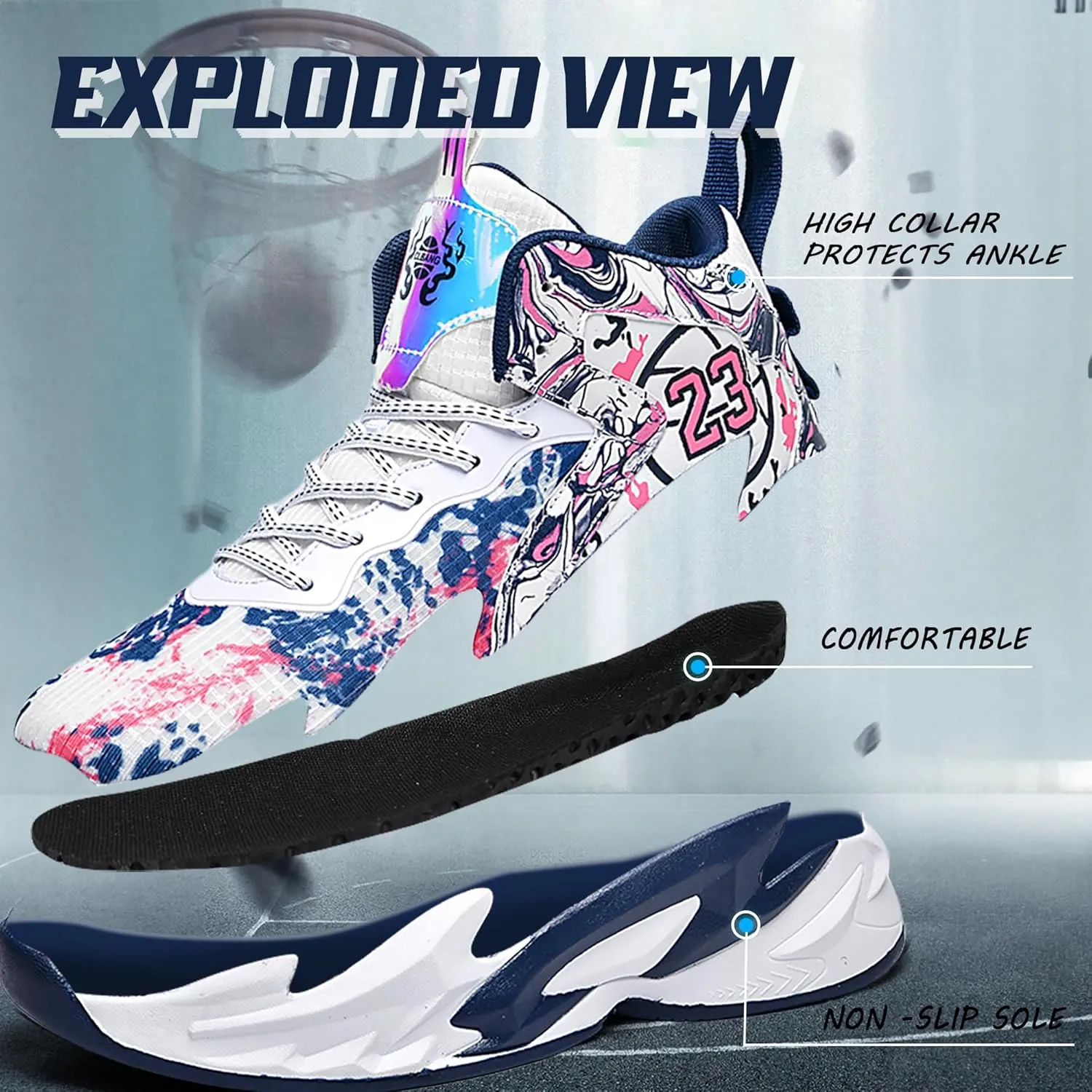 Men's Basketball Shoes Breathable Anti Slip Fashionable Graffiti Training Shoes Outdoor Shoes