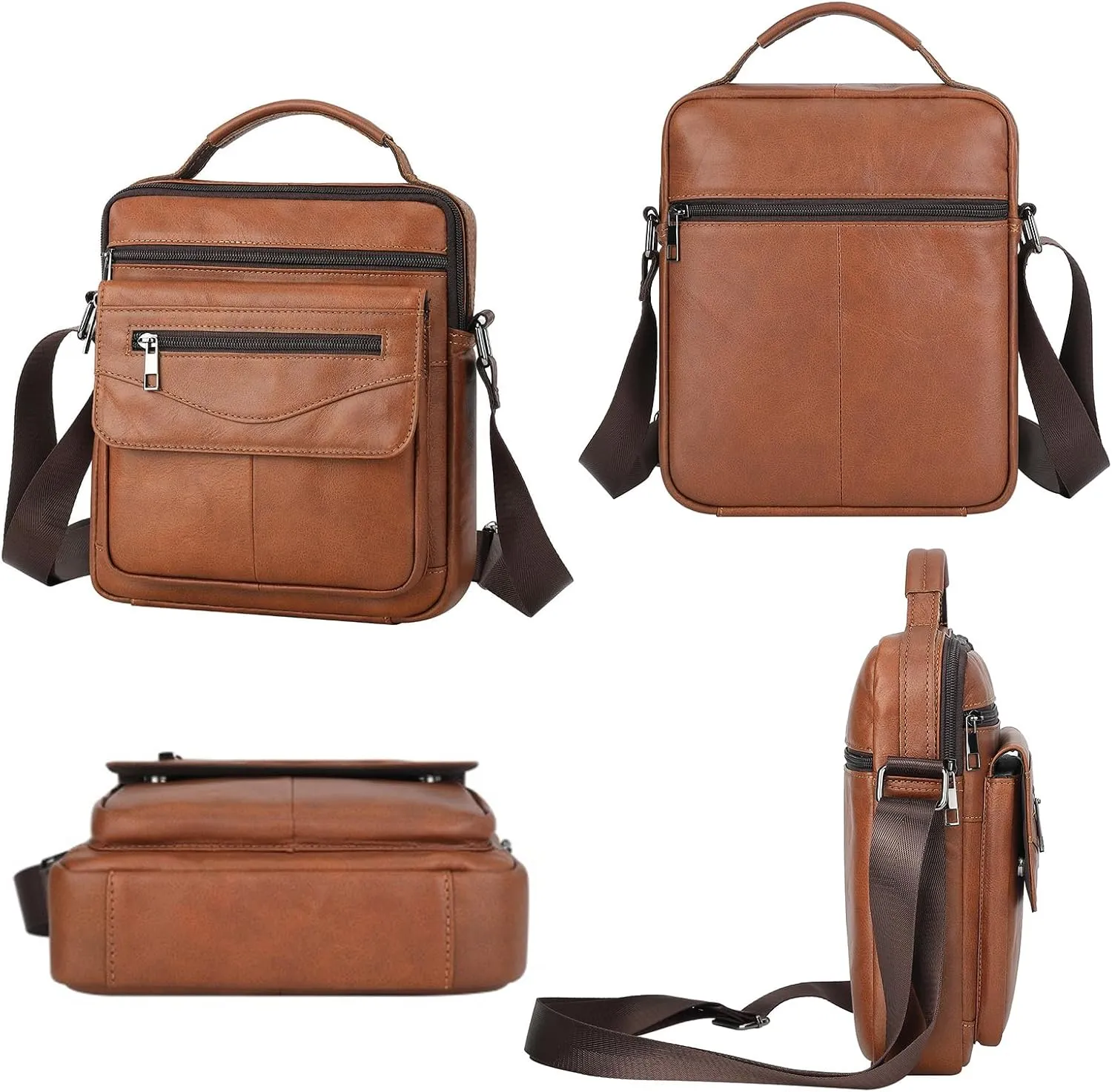 Mens Crossbody Bag, Genuine Leather Messenger Shoulder Bag for Women Men Purse Travel Work Business