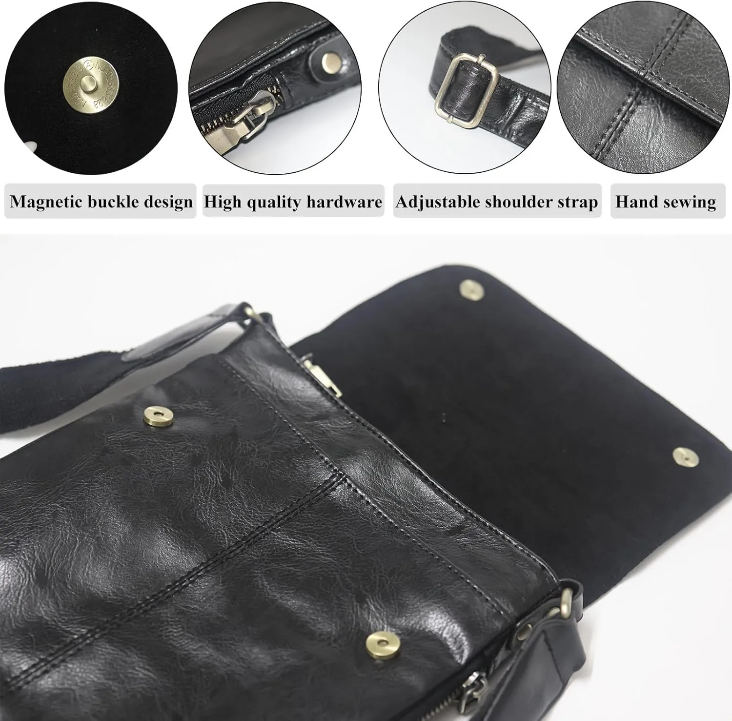 Mens Crossbody Bag, Leather Messenger Shoulder Bag for Women Men Purse Travel Work Business