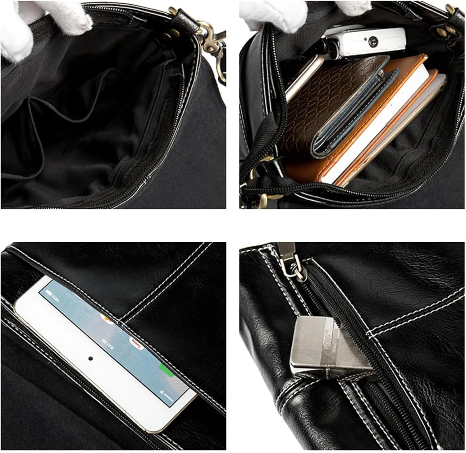 Mens Crossbody Bag, Leather Messenger Shoulder Bag for Women Men Purse Travel Work Business