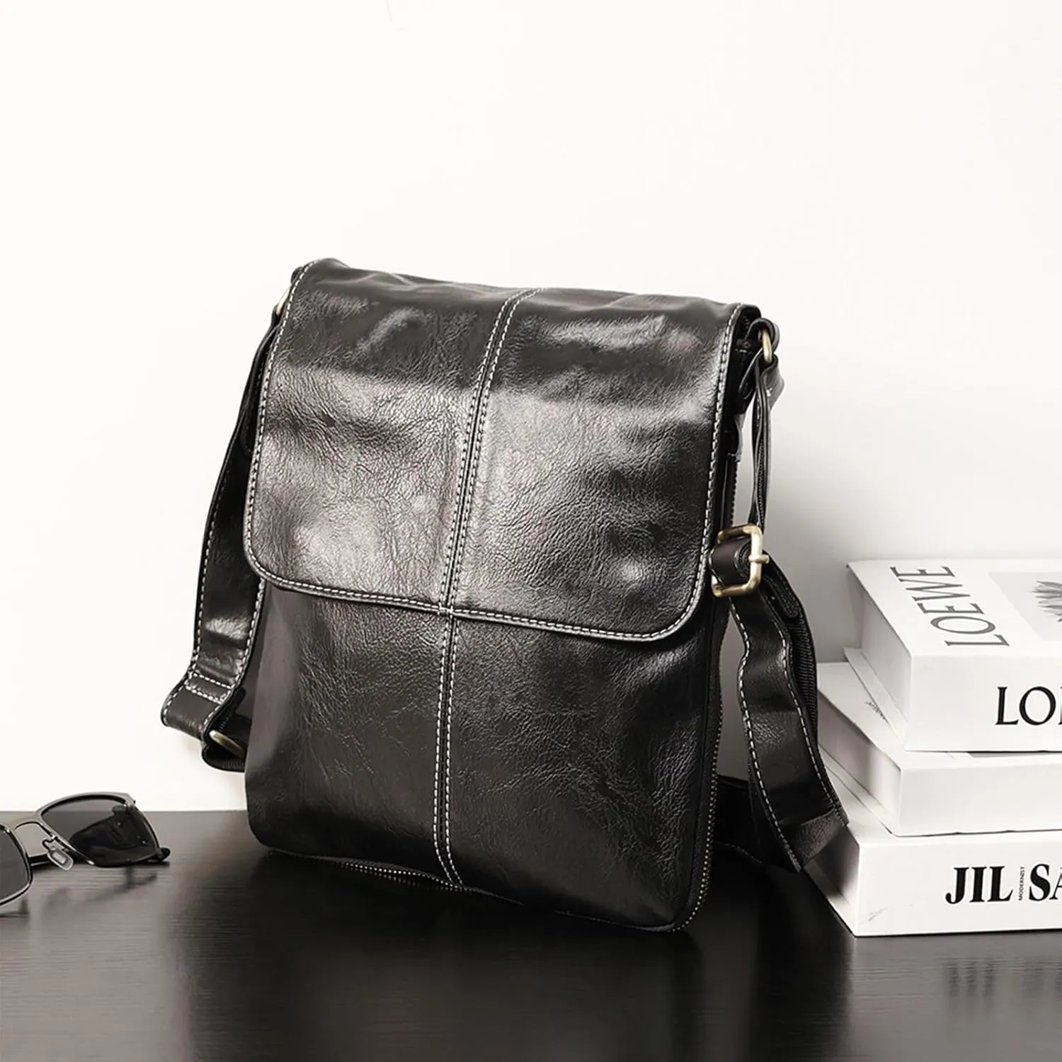 Mens Crossbody Bag, Leather Messenger Shoulder Bag for Women Men Purse Travel Work Business