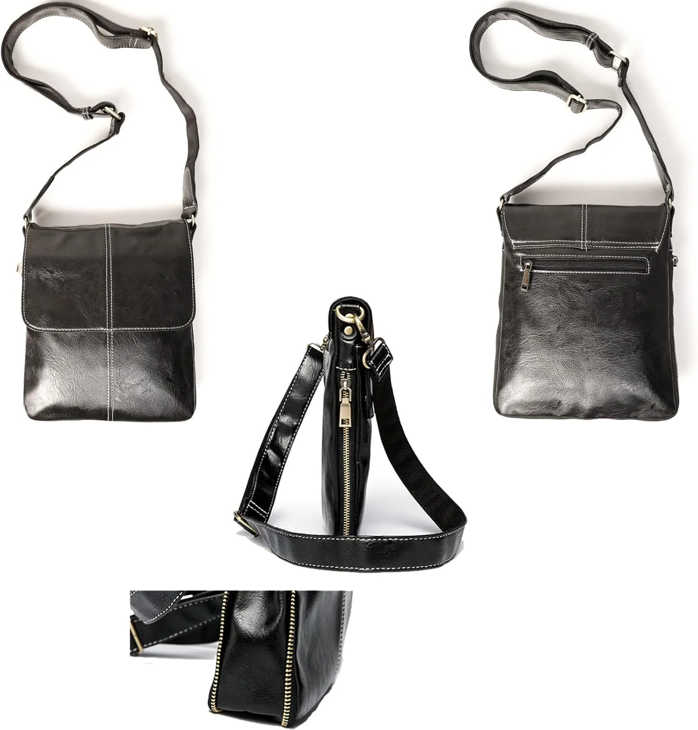 Mens Crossbody Bag, Leather Messenger Shoulder Bag for Women Men Purse Travel Work Business