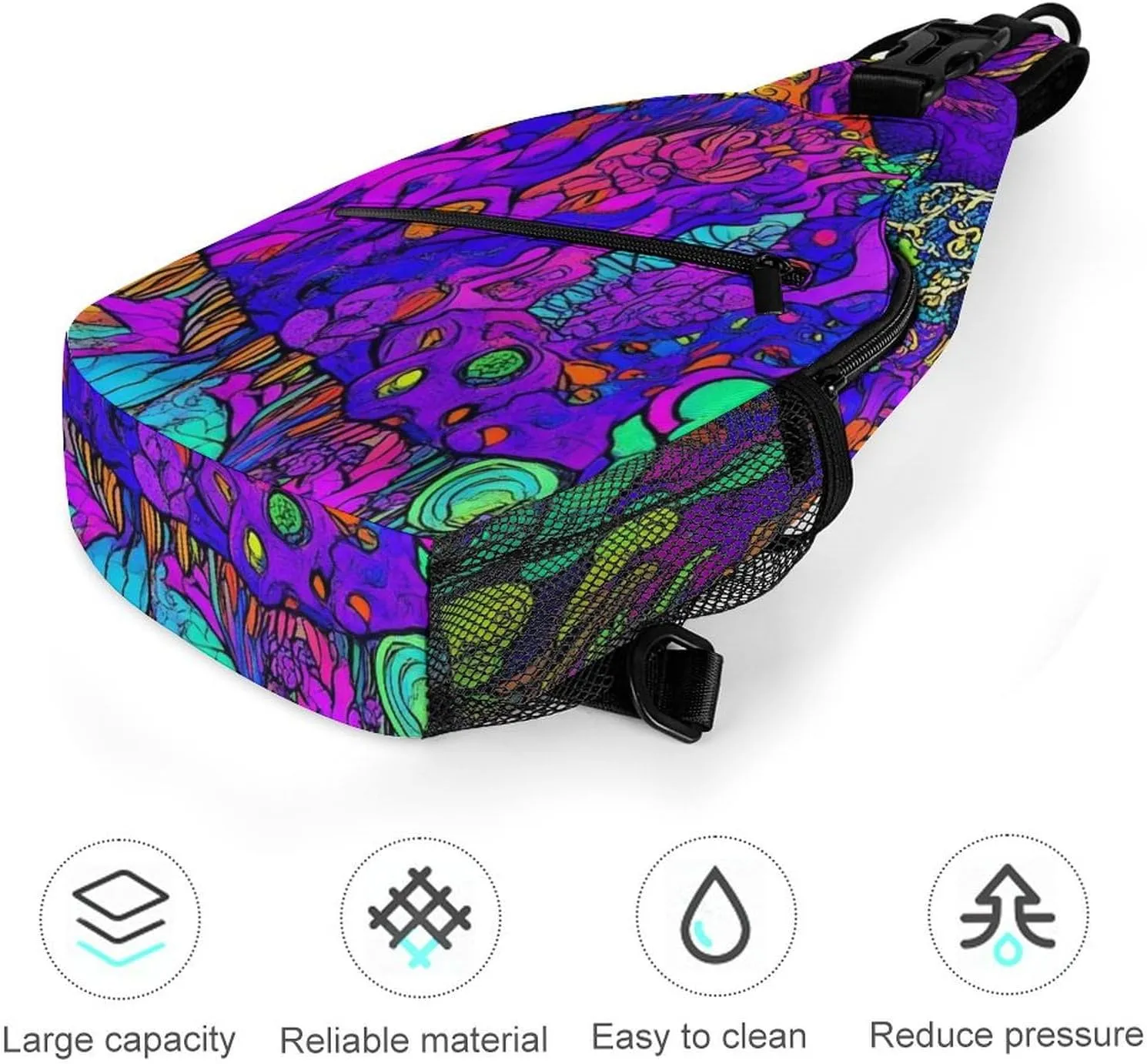 Mens Crossbody Sling Bag Chest Backpack with Adjustable Shoulder Strap Fanny Pack Gym Bag Colorful Trippy Sun Mushroom Shoulder Daypack