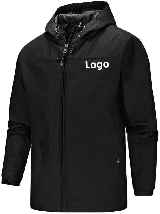 Men's Custom Logo Waterproof Windproof Breathable Personalized Jacket - Grey, M