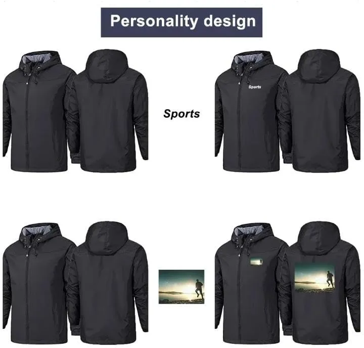 Men's Custom Logo Waterproof Windproof Breathable Personalized Jacket - Grey, M