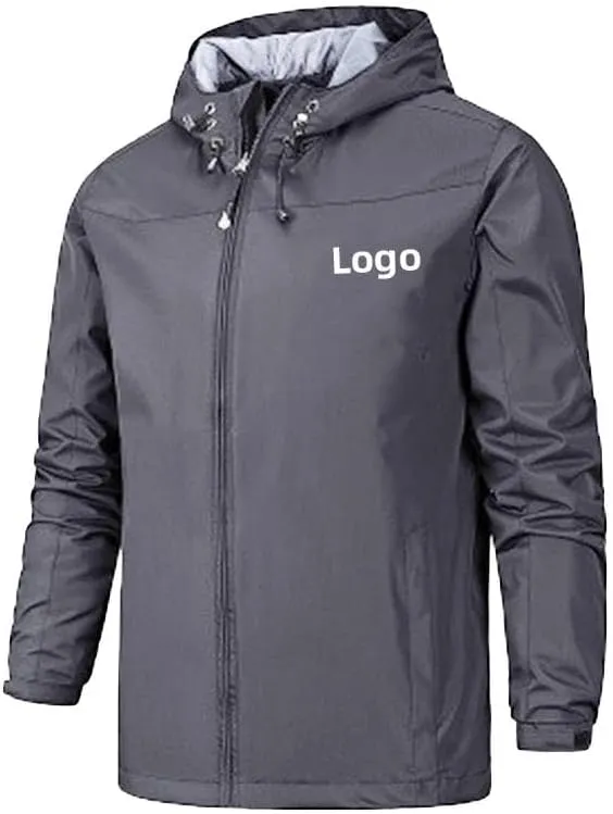 Men's Custom Logo Waterproof Windproof Breathable Personalized Jacket - Grey, M