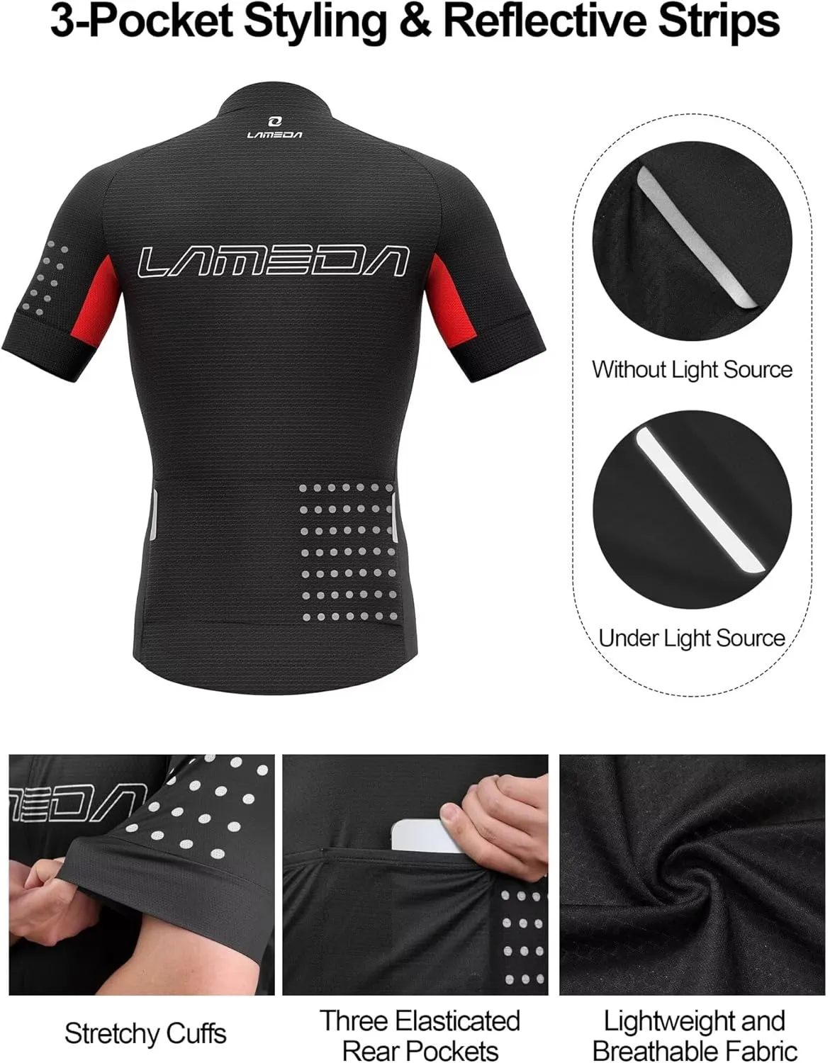 Men's Cycling Jersey Breathable Lightweight Short Sleeve Elastic Pro Road Bike Shirt Full Zip