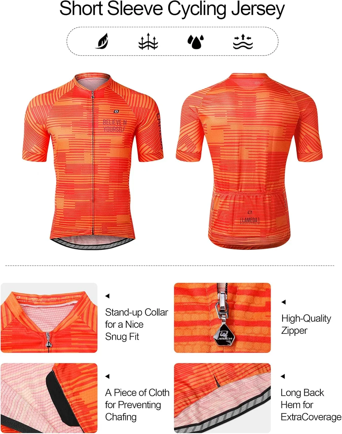 Men's Cycling Jersey Breathable Lightweight Short Sleeve Elastic Pro Road Bike Shirt Full Zip