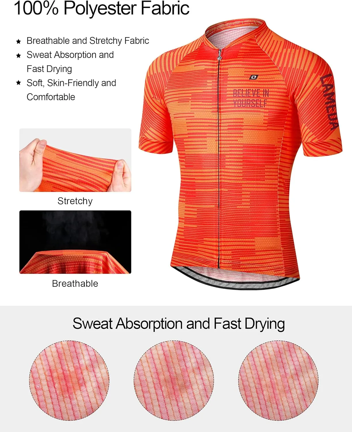 Men's Cycling Jersey Breathable Lightweight Short Sleeve Elastic Pro Road Bike Shirt Full Zip