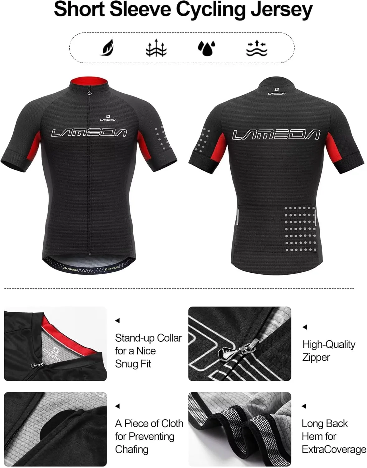 Men's Cycling Jersey Breathable Lightweight Short Sleeve Elastic Pro Road Bike Shirt Full Zip