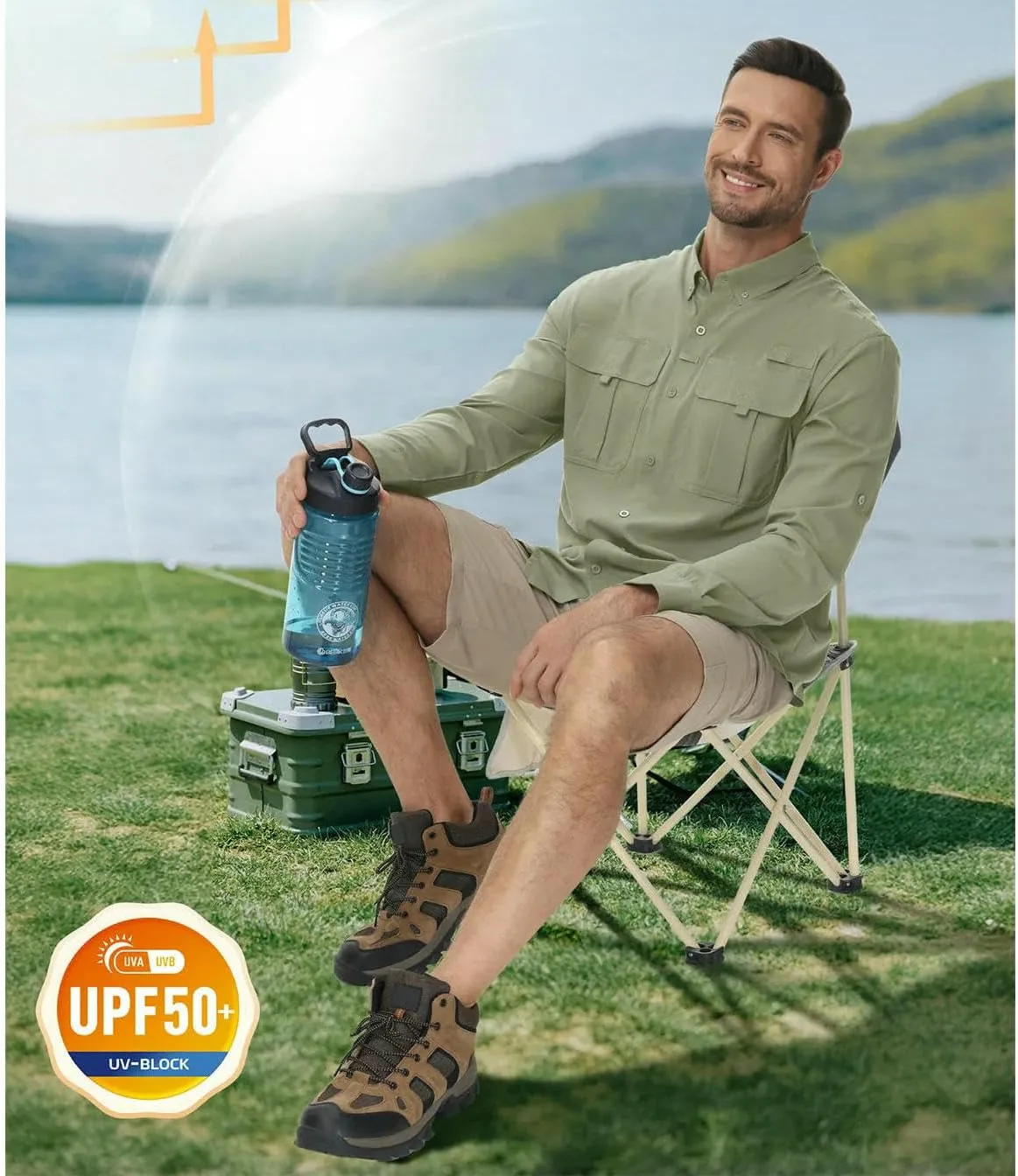 Mens Fishing Shirts UPF 50  UV Block Long Sleeve Shirt Breathable Trekking Hiking Sun Shirts for Men