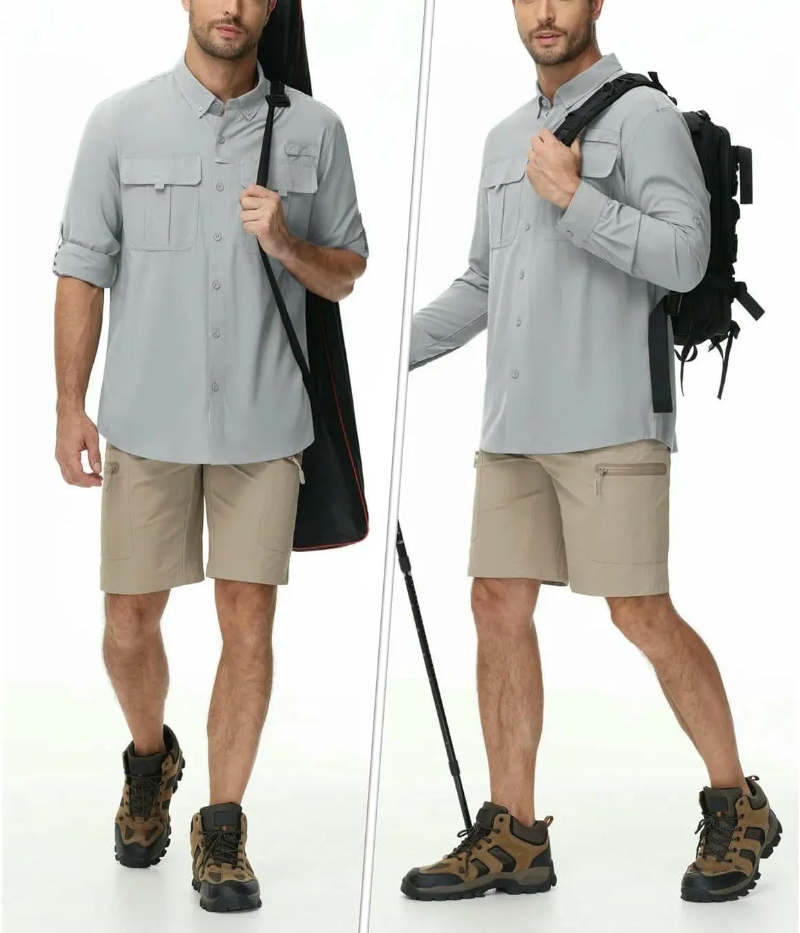 Mens Fishing Shirts UPF 50  UV Block Long Sleeve Shirt Breathable Trekking Hiking Sun Shirts for Men