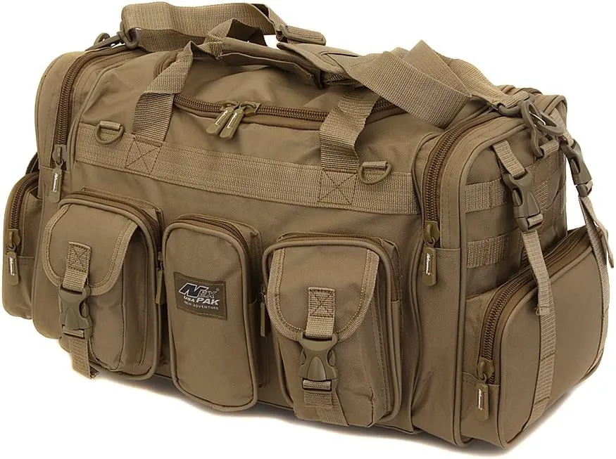 Mens Large 22" Inch Tan Duffel Duffle Military Molle Tactical Gear Shoulder Strap Travel Bag
