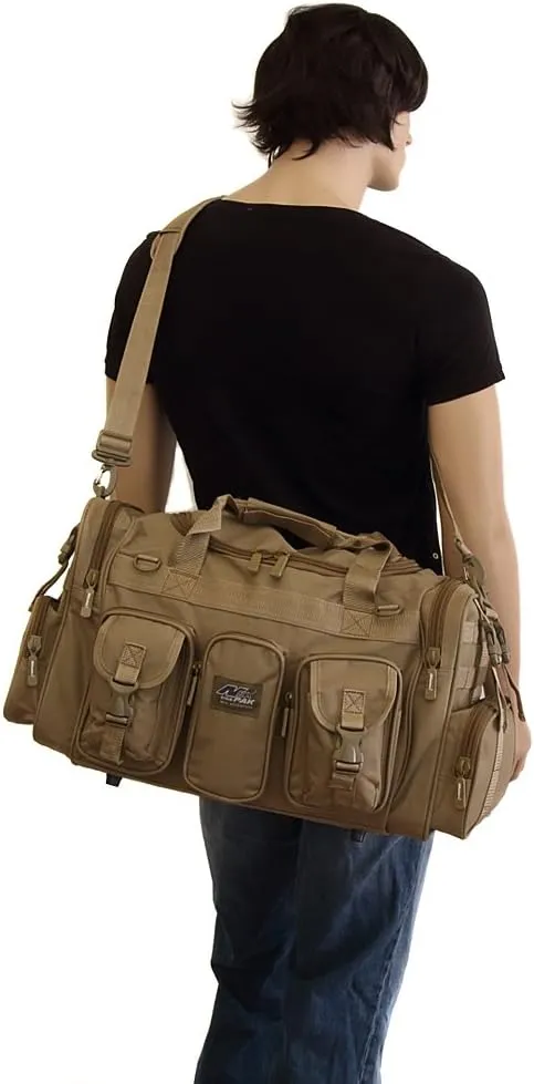 Mens Large 22" Inch Tan Duffel Duffle Military Molle Tactical Gear Shoulder Strap Travel Bag