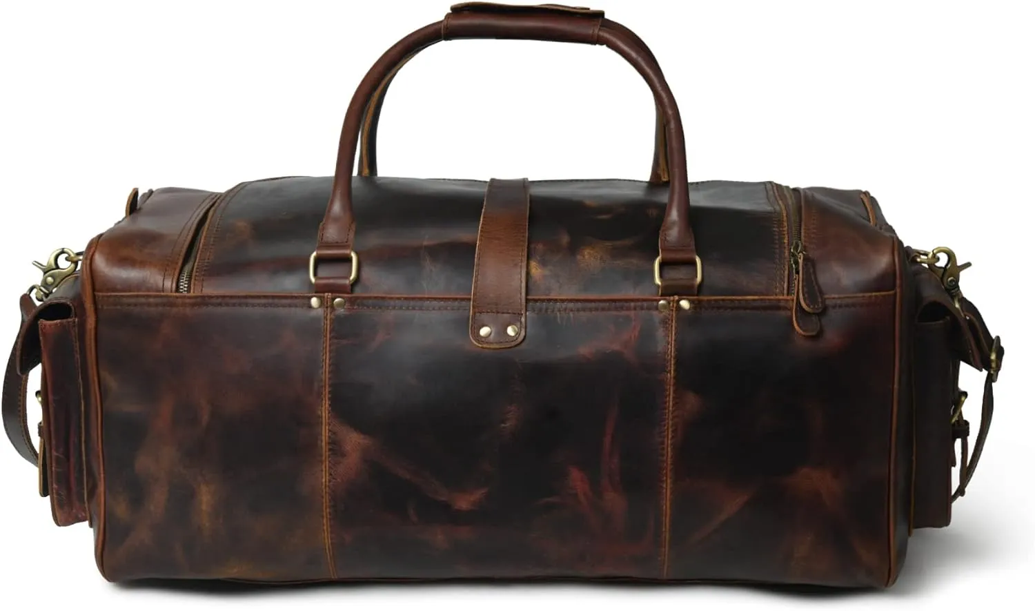 Men’s Large Travel Overnight Weekender Duffel Bag Handmade Vintage Travel Luggage Carry On Holdall Duffle Bag (Dark Brown, 24")