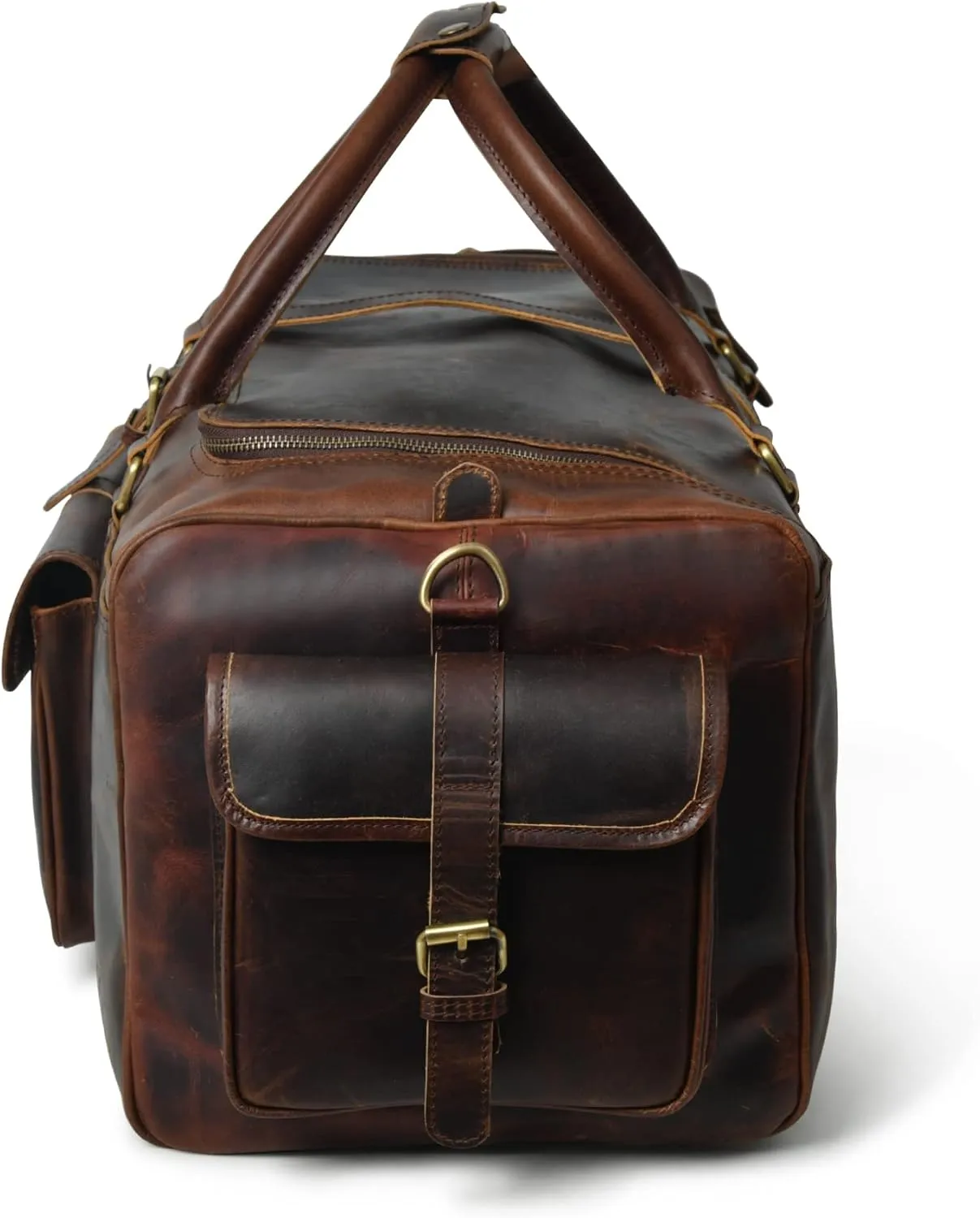 Men’s Large Travel Overnight Weekender Duffel Bag Handmade Vintage Travel Luggage Carry On Holdall Duffle Bag (Dark Brown, 24")
