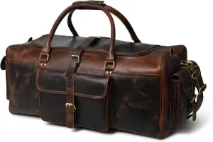 Men’s Large Travel Overnight Weekender Duffel Bag Handmade Vintage Travel Luggage Carry On Holdall Duffle Bag (Dark Brown, 24")