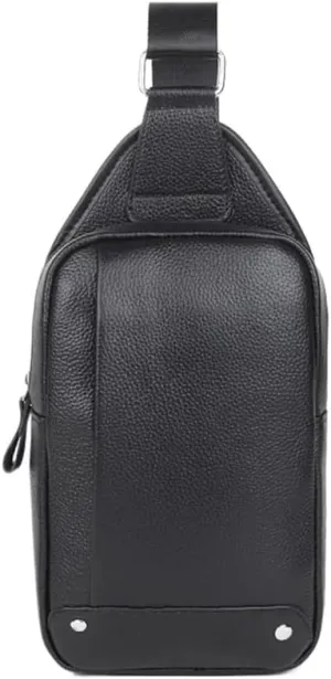 Men's Leather Crossbody Sling Bag Water Resistant Chest Pack Lightweight Commuter Shoulder Bag For Outdoor Travel Casual