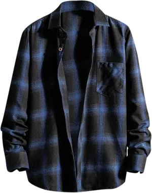 Mens Plaid Jacket Fashionable Square Printing Lightweight Breathable Long Sleeve Lapel Formal Shirt with Hood for