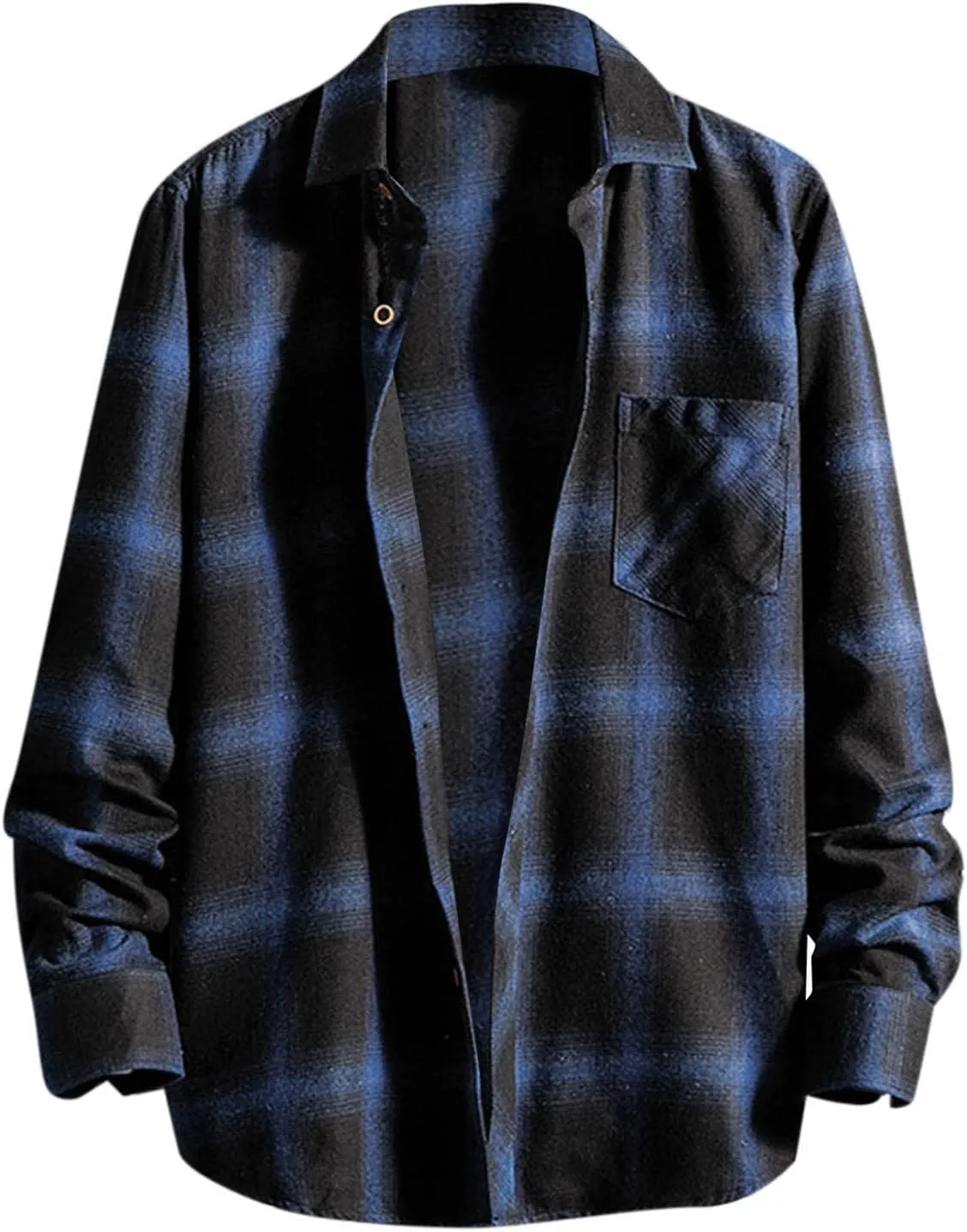 Mens Plaid Jacket Fashionable Square Printing Lightweight Breathable Long Sleeve Lapel Formal Shirt with Hood for