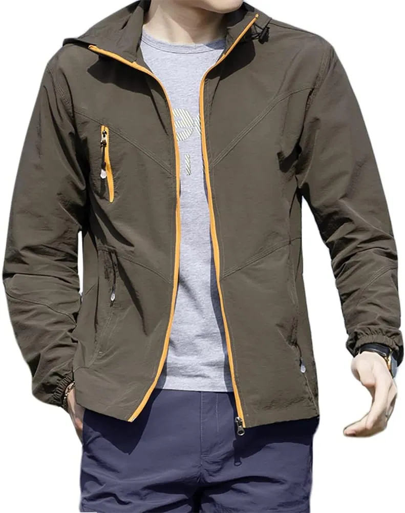 Mens Quick Dry Windbreaker, Breathable Lightweight Hooded Jackets, Sun-proof Windproof Outdoor Overcoat