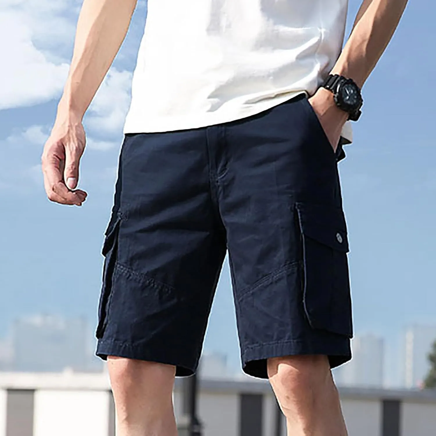 Men's Summer Casual Shorts Lightweight Breathable Comfortable Regular Fit Outdoor Cargo Pants with Pockets for