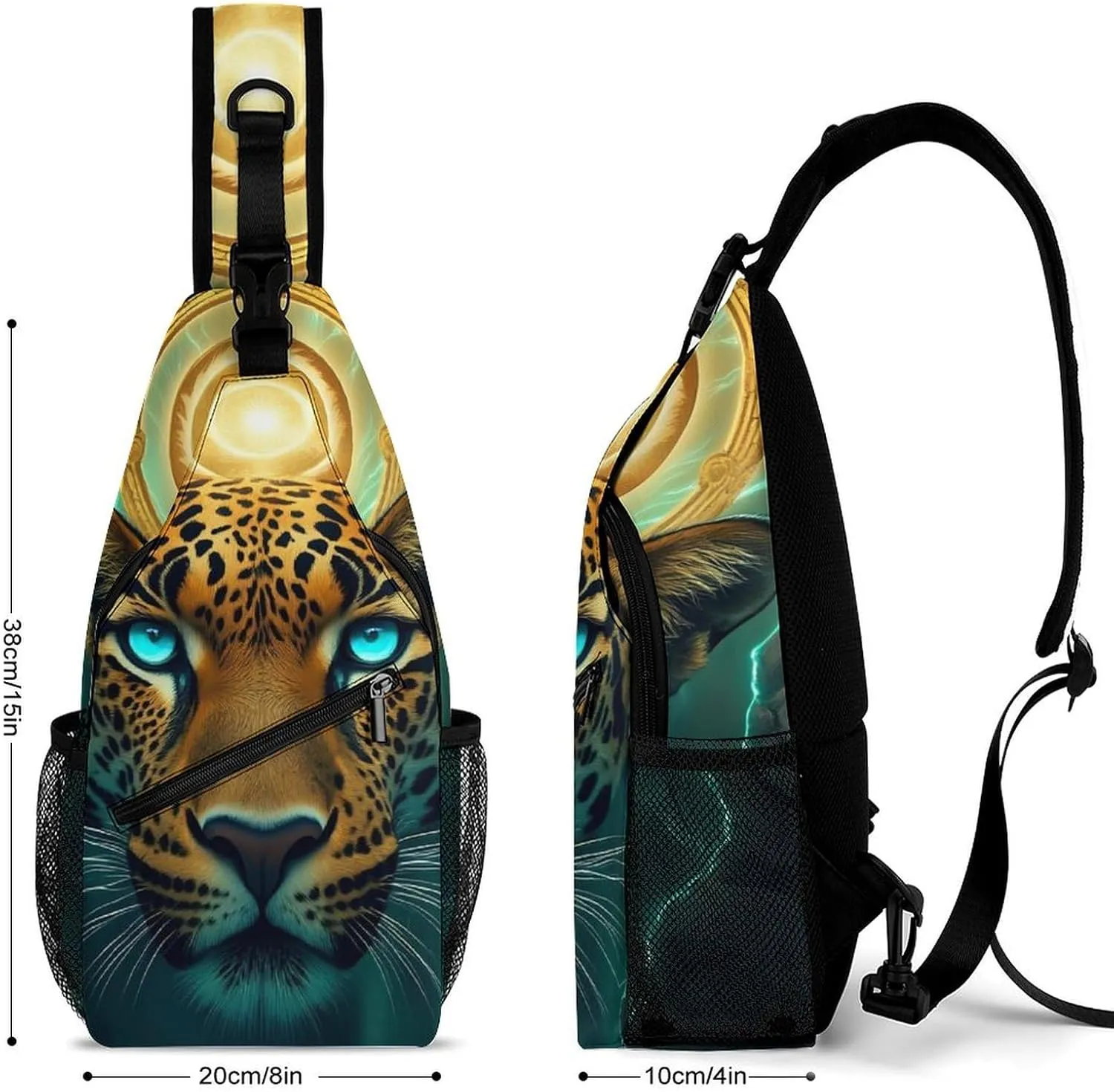 Mens Travel Crossbody Sling Backpack Cool Green Lightnings African Cheetah Leopard Gym Chest Bag Large Capacity Shoulder Bag Casual Daypack for Sport Hiking