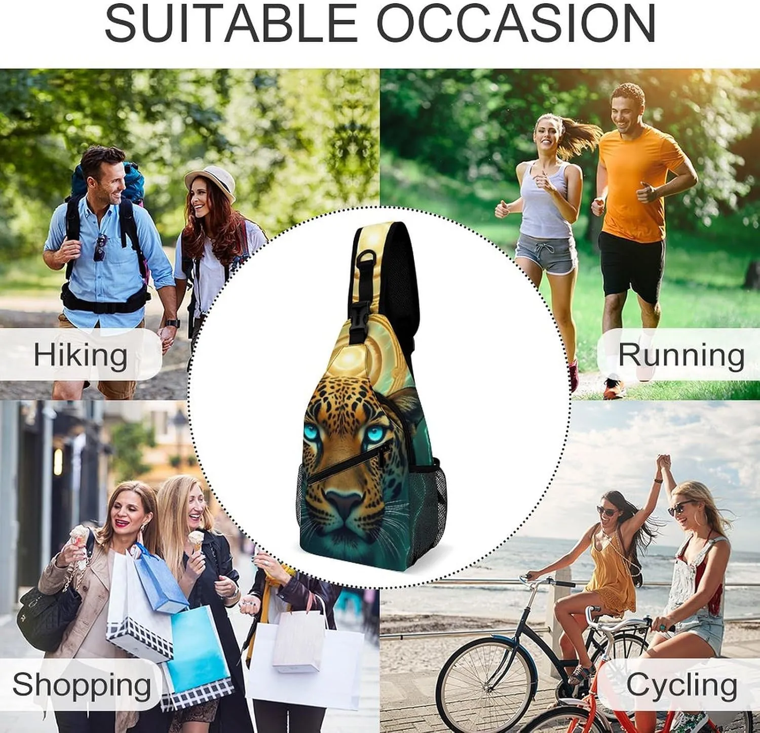 Mens Travel Crossbody Sling Backpack Cool Green Lightnings African Cheetah Leopard Gym Chest Bag Large Capacity Shoulder Bag Casual Daypack for Sport Hiking