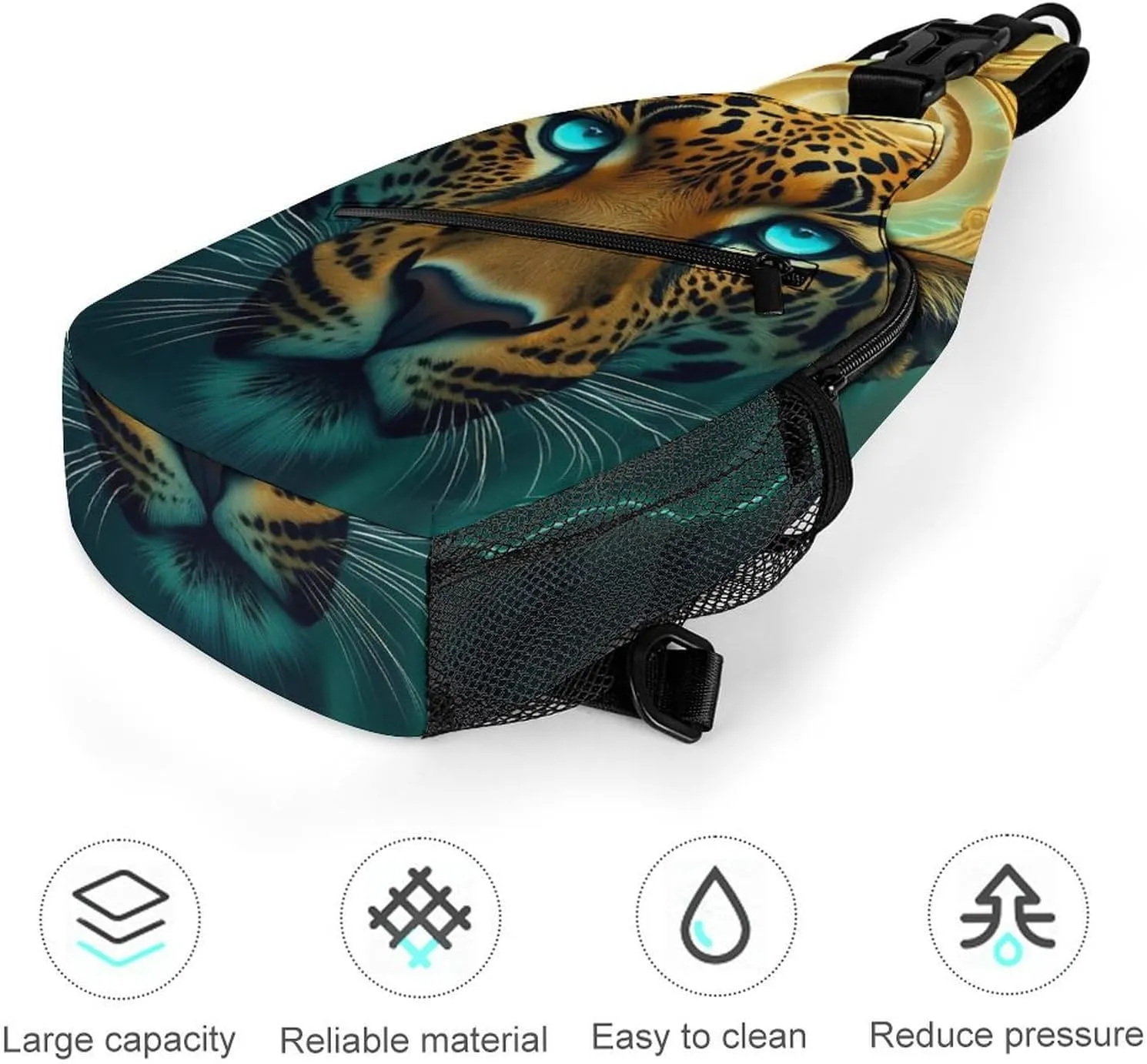 Mens Travel Crossbody Sling Backpack Cool Green Lightnings African Cheetah Leopard Gym Chest Bag Large Capacity Shoulder Bag Casual Daypack for Sport Hiking