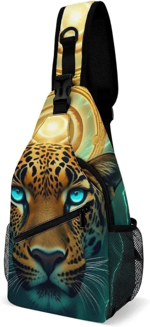 Mens Travel Crossbody Sling Backpack Cool Green Lightnings African Cheetah Leopard Gym Chest Bag Large Capacity Shoulder Bag Casual Daypack for Sport Hiking