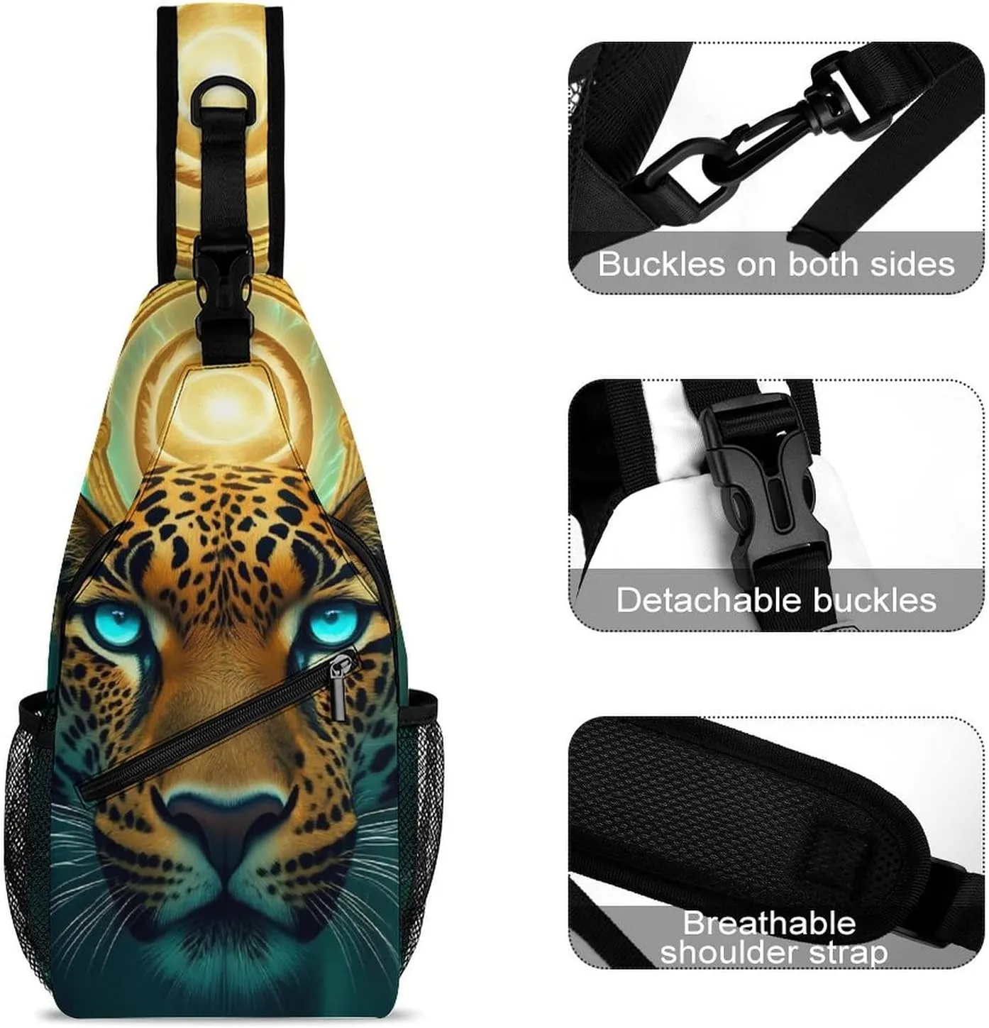 Mens Travel Crossbody Sling Backpack Cool Green Lightnings African Cheetah Leopard Gym Chest Bag Large Capacity Shoulder Bag Casual Daypack for Sport Hiking