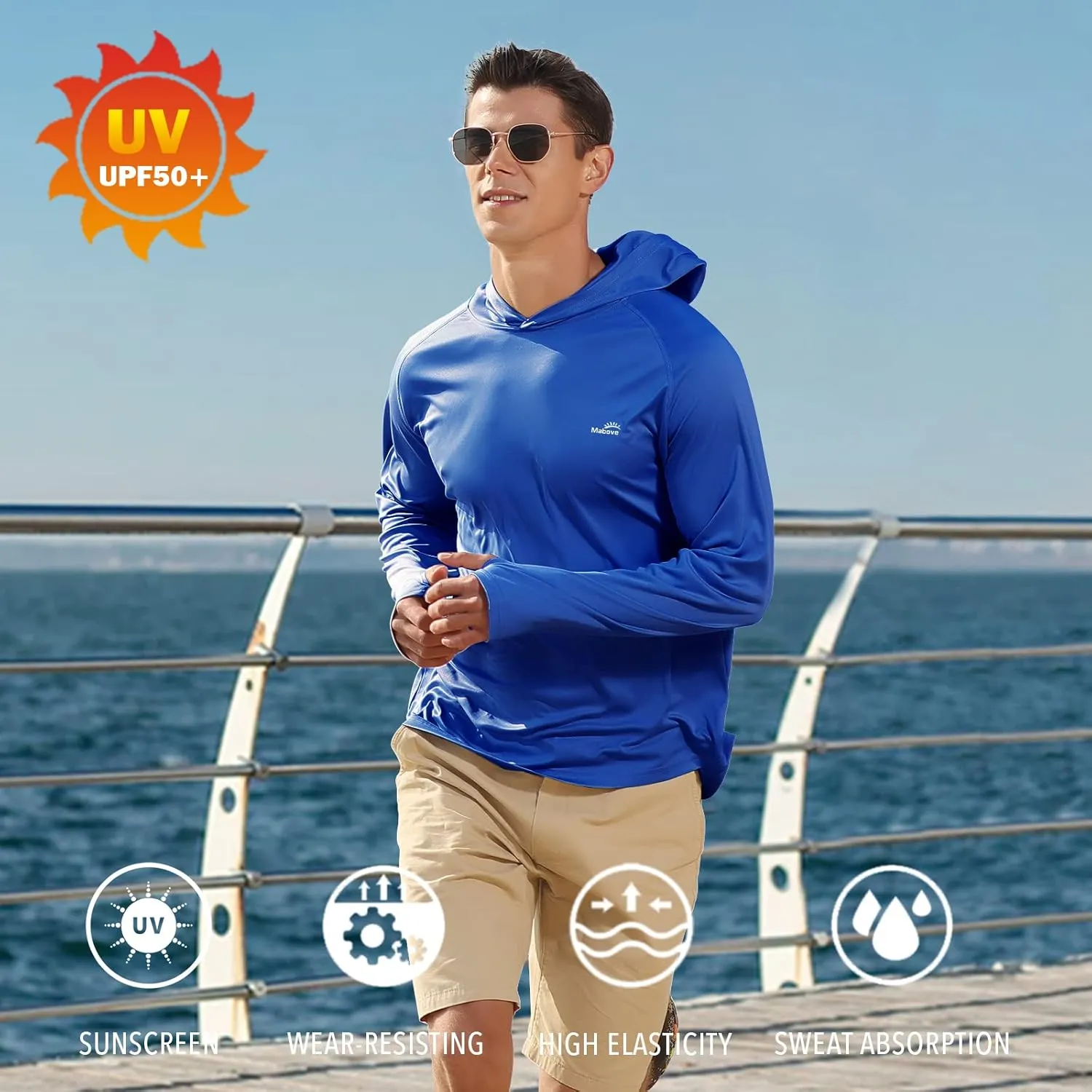 Men's UPF 50  Long Sleeve Sun Shirts UV Protection Hoodie Rash Guard Hiking Fishing Swim T Shirt