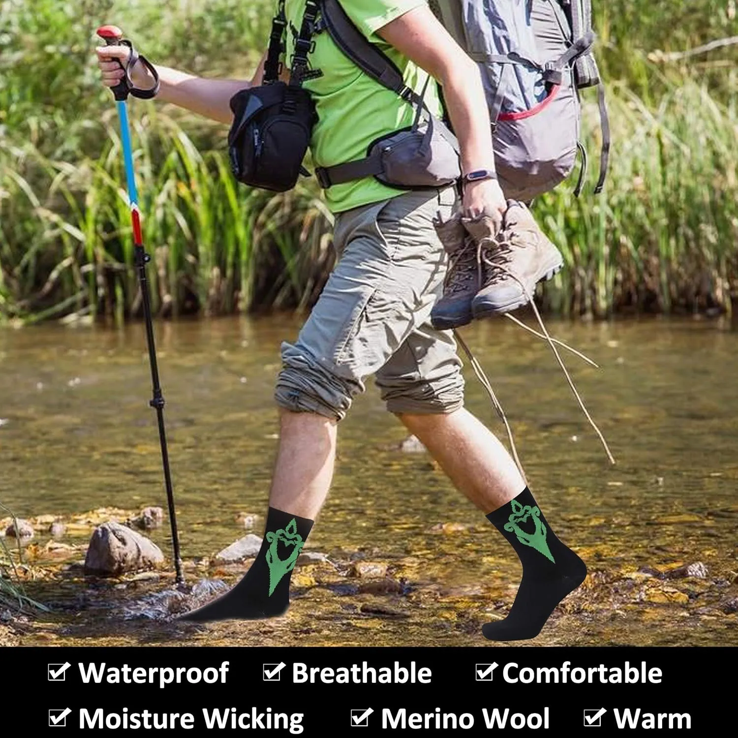 Merino Wool Waterproof Socks, Men Women Breathable Hiking Cycling Wading Socks