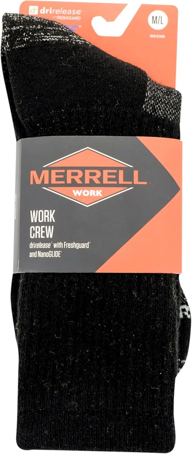 Merrell unisex-adult Premium Wool Work Crew Socks Arch Support and Breathable Mesh