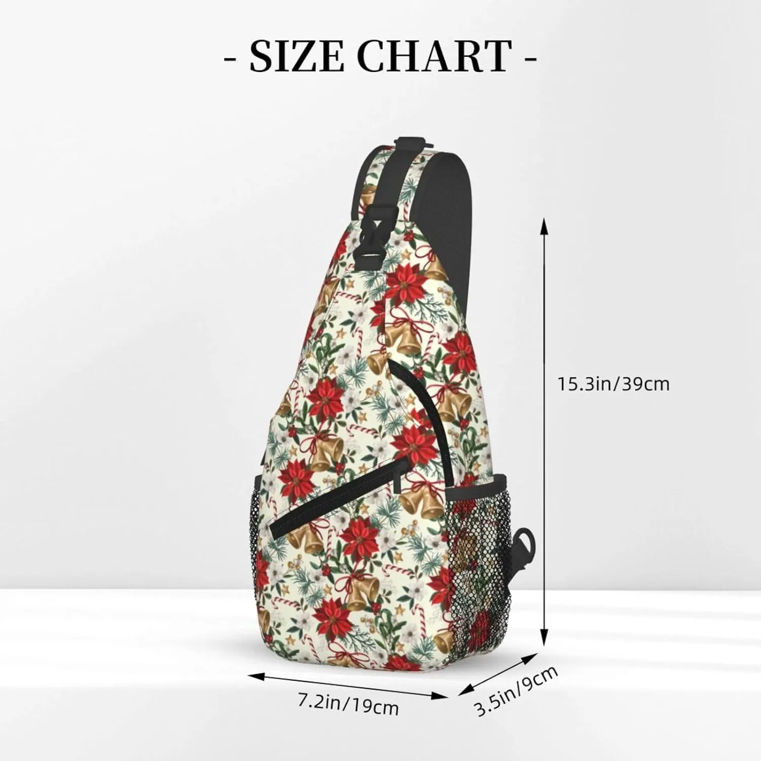 Merry Christmas Crossbody Sling Bag Adjustable New Year Chest Bag Shoulder Bag Christmas Botanical Flowers And Bells Sling Backpack Daypack For Women Men